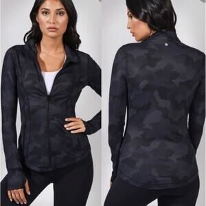 Yogalicious LUX Jacket Womens Size Small S Black Camo Active Full Zip Thumbholes